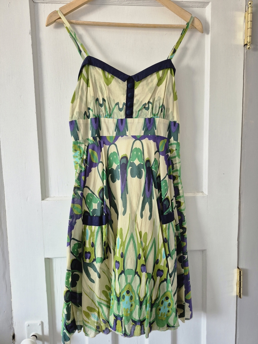 Anthripologie Aryeh Colorful Sleeveless Babydoll Dress Green Sz S
